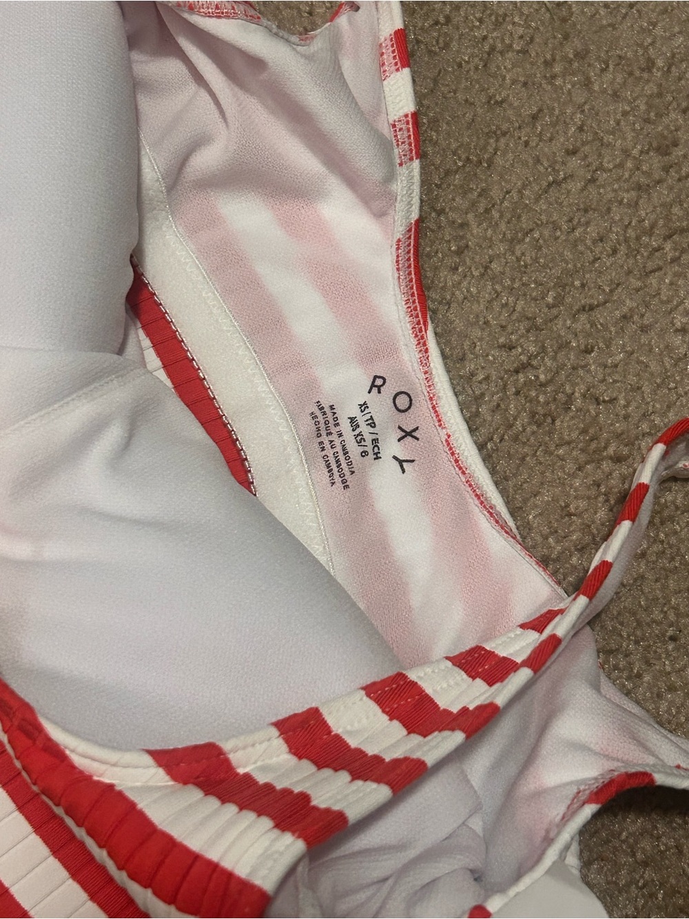 Roxy Red & White Striped Ribbed Swim Top - Picture 3 of 3